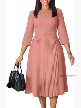 Business Casual Midi Dress A-Line 3/4 Sleeve Work Dress Church Outfits